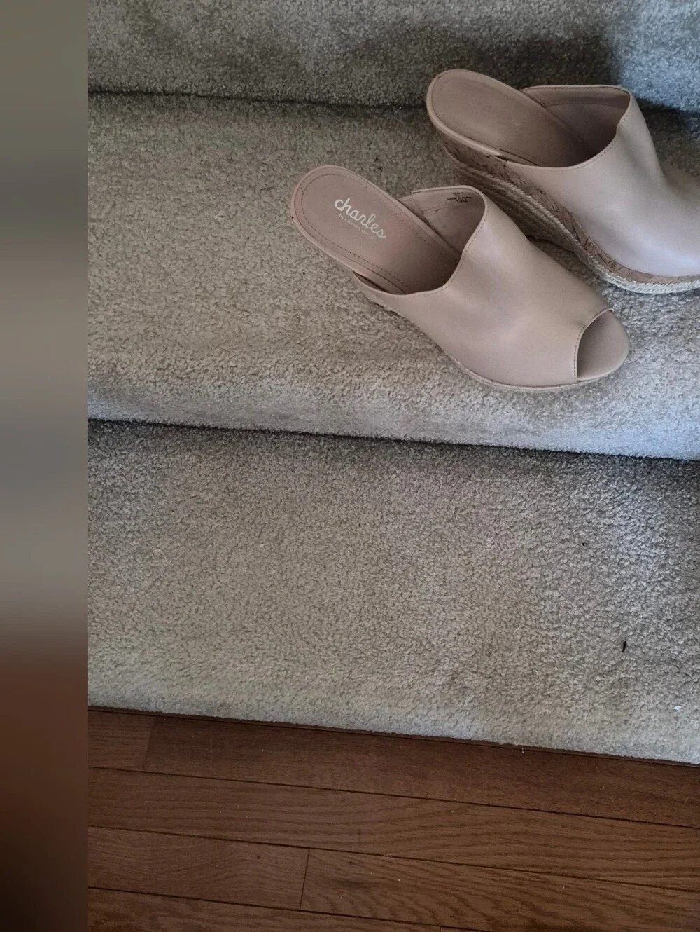 Charles David Beige Wedge Espadrille Mules